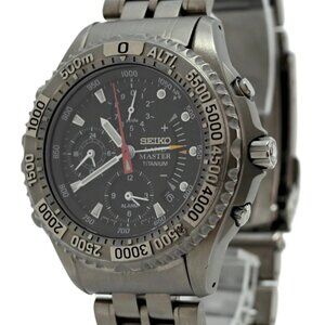 Men's 41mm Seiko Kinetic Titanium Landmaster SBCN003 Black Dial Watch